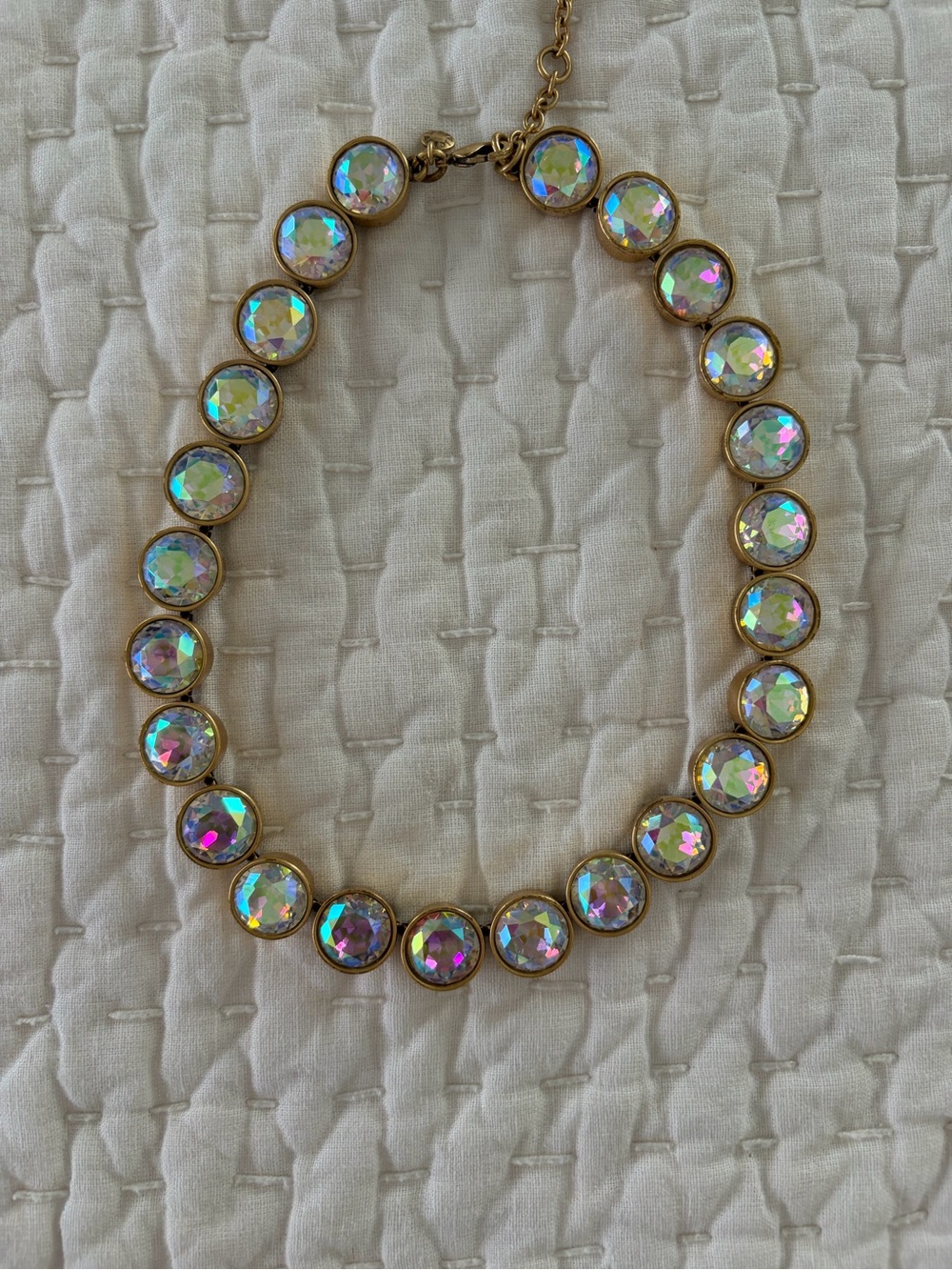 J Crew Large Gem Stone Crystal Gold Tone Costume Jewelry Necklace
